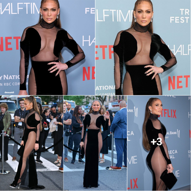 Jennifer Lopez Stuns in Sheer-Paneled Black Gown at Premiere of Documentary Halftime, Leaving Little to the Imagination